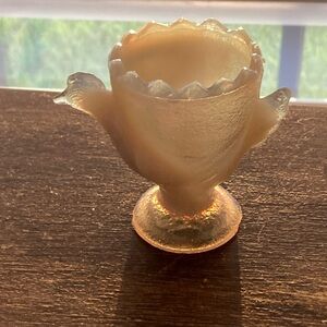 Antique Pink Slag Glass Hen Toothpick Holder